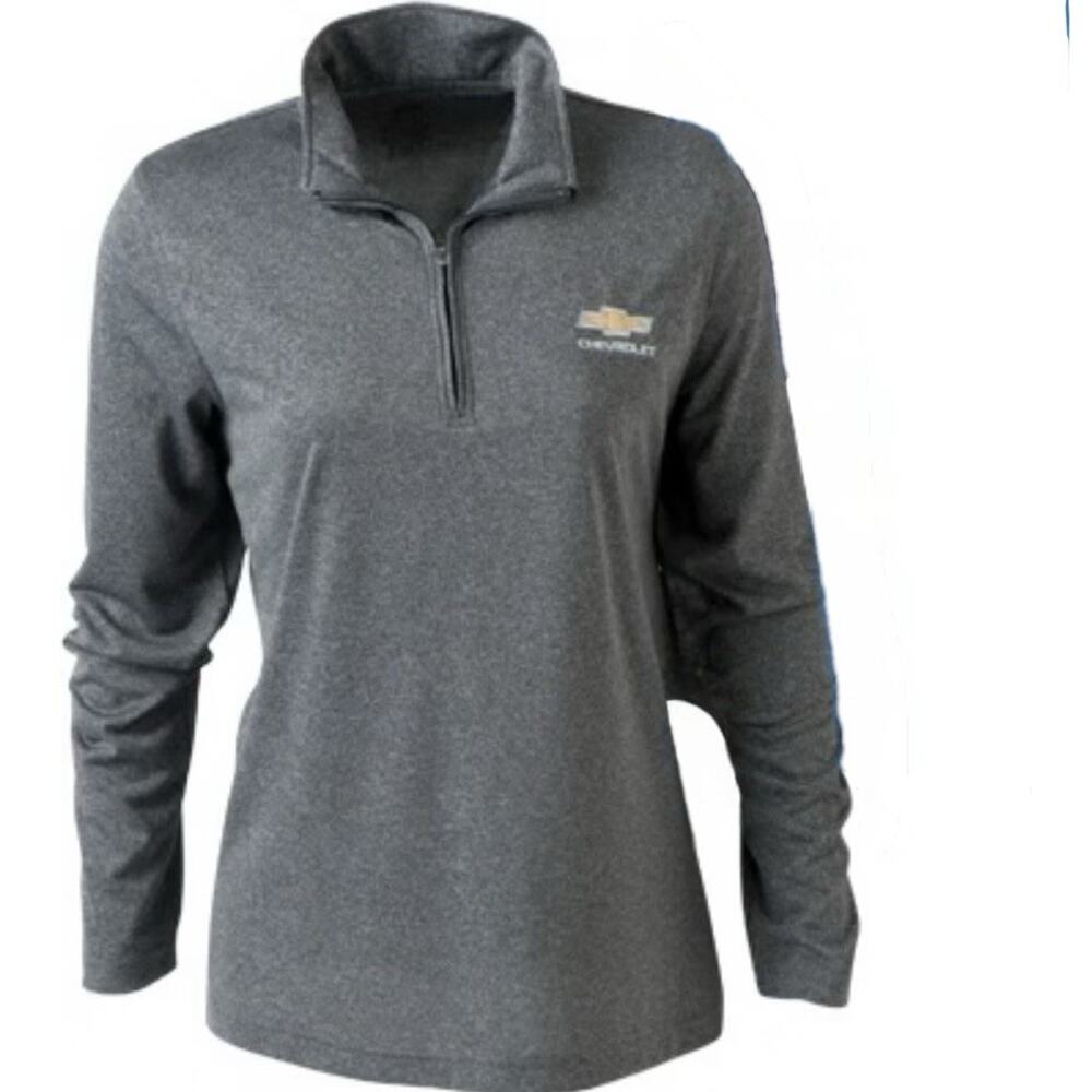 Womens Chevrolet Chevy Bowtie Performance 1/4 Zip Gray Jacket Shirt LG NWT